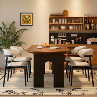 Table rectangulaire simple en bois massif et chaises de salle à manger semi-circulaires, adaptées aux salles à manger domestiques, appartements et hôtels