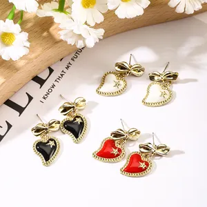 Stylish And Simple Bow Earrings Heart-shaped Pendant Gift To Friends Versatile Earrings Wholesale