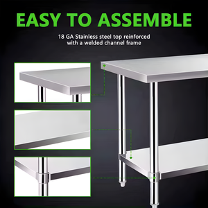 Table de travail de cuisine en acier inoxydable à deux niveaux, vente chaude, prix de gros, table de préparation en inox pour hôtels et restaurants - Product Image 5