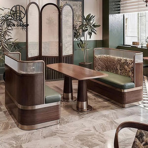 Cabina de sofá de cuero Vintage chino Seting Mesa y silla de restaurante de madera maciza Café Tienda de té Juegos de muebles comerciales - Product Image 5