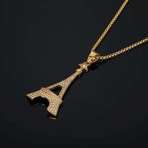 Collier tour Eiffel Hip Hop <span class=keywords><strong>Paris</strong></span> pour hommes Iced Out CZ étanche en acier inoxydable non terni à la mode plaqué <span class=keywords><strong>or</strong></span> pour cadeau - Product Image 5