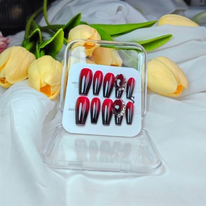 Arte 3D hecho a mano acrílico artificial ataúd largo diseñado personalizado falso prensa <span class=keywords><strong>de</strong></span> <span class=keywords><strong>uñas</strong></span> vino rojo diamante prensa en las <span class=keywords><strong>uñas</strong></span> - Product Image 4