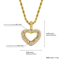 Collier Cœur Creux Plaqué Or avec Zircon Cubique, Chaîne Corde, Breloque Scintillante, Cadeau pour Couple, Bijou de Fête et de Rue