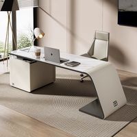 Ensemble de bureau et chaise de style italien haut de gamme, de luxe léger, pour usage commercial, avec étagère, en PVC, pour un bureau sain