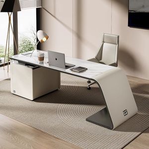 Juego de Silla y Escritorio de Oficina de Estilo Italiano, de Alta Gama, Ligero y Lujoso, con Estantería, Material de PVC, Saludable para la Oficina - Product Image 2