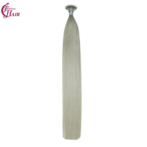 FH # Extensiones de Cabello Humano Nano Tip Plateadas de 22 Pulgadas, Gris, 100g, Cutícula, Microperlas, Anillos Nano, Extensiones de Cabello Humano Remy en Existencia - Product Image 1