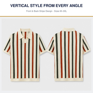 Polo en tricot pour <span class=keywords><strong>homme</strong></span> 100% viscose, tricot ouvert, rayures verticales, manches courtes, style rétro, col Johnny, logo personnalisé, OEM, vente en gros - Product Image 5