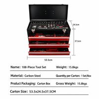 Ensemble d'outils de mécanicien de 108 pièces avec boîte à outils en métal à 3 tiroirs pour l'atelier de réparation automobile