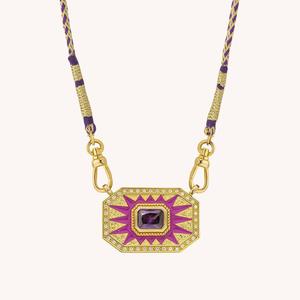 Moda <span class=keywords><strong>Tarot</strong></span> kartı Vintage ilham kare pembe emaye renkli zirkon kolye kolye - Product Image 5