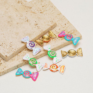 Custom Bulk Non Tarnish 14k 18k Gold Plated 316L Stainless Steel Pendant Candy Charms for Necklace <b>Bracelet</b> Jewelry Making - Product Image 4
