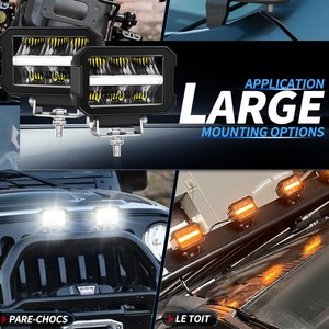 Feux de route LED IP68 E-Mark 4x4, <span class=keywords><strong>blanc</strong></span> ambre DRL, 12V 24V, feux auxiliaires tout-terrain 4,4 pouces pour SUV et pick-up avec faisceau de câblage - Product Image 6
