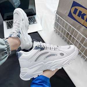 Baskets à lacets pour hommes Printemps 2025 Nouveauté Chaussures décontractées style 'Dad Shoes' Été Respirantes en maille Rehaussantes Blanches - Product Image 5