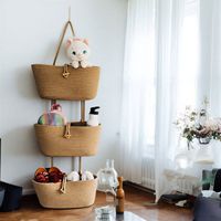 Nouveau panier suspendu en corde de coton souple à trois couches, écologique, avec poignées, style pastoral, pour rangement