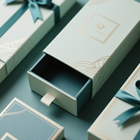 OEM Salbeigrüne Schubladen-Geschenkbox mit Goldfolien-Linienkunst und Satinband-Ziehgriff für Tee und Geschenke im Einzelhandel, niedrige Mindestbestellmenge