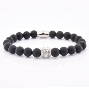 Мужской браслет из бисера с камнем из говлита и нержавеющей стали, серебряный браслет из Каира из бисера, браслет из серого камня - Product Image 5