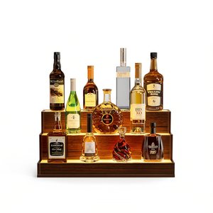 Led <b>Lighted</b> Walnut Liquor <b>Bottle</b> Display Shelf 24 Inch Remote Control Home Bar Illuminated Freestanding With Dimmer - Product Image 1