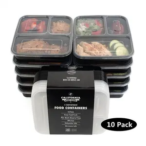 2022 Bulk Disposable Plastic Takeout Clear Black Square Food Container with Lid