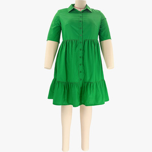 2025 taglie forti da donna manica corta monopetto con volant orlo <span class=keywords><strong>grande</strong></span> <span class=keywords><strong>abito</strong></span> da camicia con grembiule da donna estate nuovi abiti eleganti in tinta unita - Product Image 3