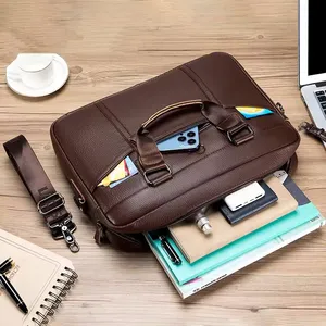 Mherder Custom Waterproof Vintage Genuine Business Shoulder Crossbody Laptop Bags Briefcase for Men Men Leather Messenger Bag