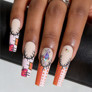 Ingrosso 24 Pezzi Unghie Finte di Halloween Divertenti a Forma di Zucca Stile Graffiti con Diamanti, Unghie Francesi Indossabili, Unghie Finte per un Look Atmosferico - Product Image 1