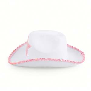 Sombrero de Vaquero Blanco con Lentejuelas Rosas en Forma de Estrella, Correa Ajustable para el Cuello, Unisex, para las Cuatro Estaciones, con Logotipo Personalizado, Accesorios para Disfraces de Fiesta - Product Image 5