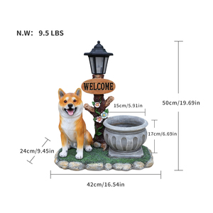 <span class=keywords><strong>Estatua</strong></span> de Perro <span class=keywords><strong>Shiba</strong></span> <span class=keywords><strong>Inu</strong></span> Sentado de Resina con Luz Solar, Letrero de Bienvenida, Maceta, Decoración para Jardín, Patio, Entrada - Product Image 3