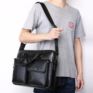 Borsa a Tracolla in Vera <span class=keywords><strong>Pelle</strong></span> per <span class=keywords><strong>Uomo</strong></span>, Valigetta per Affari con Scomparto per Laptop, Borsa da Viaggio di Alta Qualità - Product Image 1