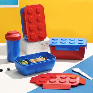 Boîte à lunch créative style blocs de construction Deux compartiments détachables sans BPA Passe au <span class=keywords><strong>lave</strong></span>-<span class=keywords><strong>vaisselle</strong></span> Boîte à bento pour enfants - Product Image 2