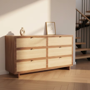 Commode minimaliste en teck massif Viona avec 6 tiroirs, écologique et durable, pour chambre, salon ou entrepôt - Product Image 6