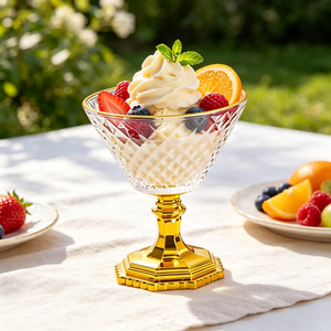 Verre à pied en bambou gaufré diamant, coupe à martini simple cannelée, pour glace, pouding, fruits et coupes glacées - Product Image 6