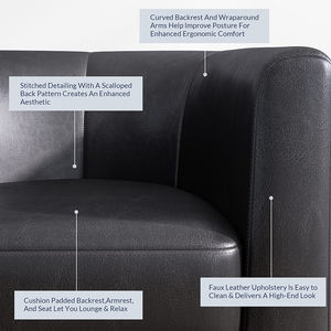 Fauteuil d'appoint en similicuir noir avec rembourrage doux et pieds robustes pour salon et chambre à coucher - Product Image 5