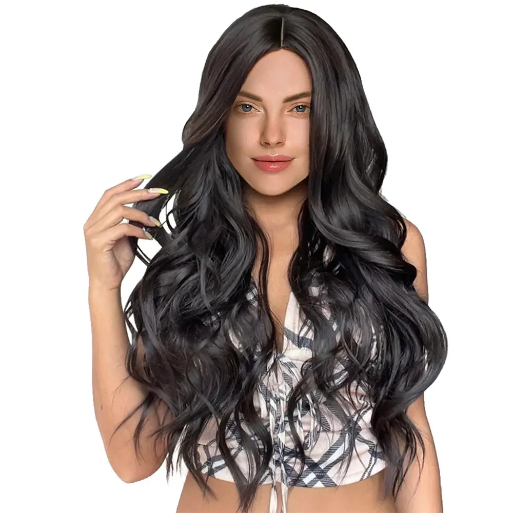 Ön Janet koleksiyonu Polina Michael Jackson sentetik kızlar için peruk insan saçı vücut dalga dantel 26 inç uzun siyah kısa 1 adet