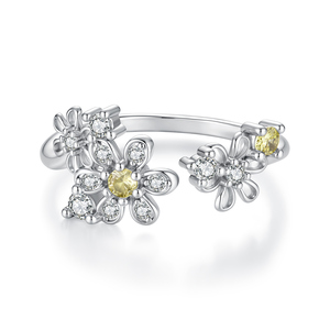 Flower Shape Silver Plated <b>Citrine</b> Cluster <b>Ring</b> Women's Romantic Wedding Jewelry Round Natural Stone Prong Setting - Product Image 1