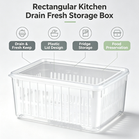 Boîte de conservation rectangulaire pour cuisine, bac de drainage, récipient alimentaire en plastique avec couvercle pour réfrigérateur, pour la conservation des fruits, légumes et viandes