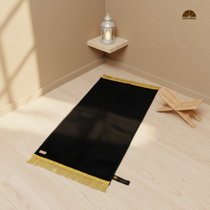 Tapis de prière musulman portable pour enfants noirs, en fausse fourrure et simili cuir, lavable en machine, avec pompon doré - Product Image 4
