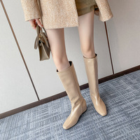 Bottes d'équitation d'hiver en cuir véritable à bout carré, montantes, avec talon interne