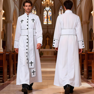 Robe <span class=keywords><strong>de</strong></span> Prêtre Sur Mesure, Costume <span class=keywords><strong>de</strong></span> Clergé d'Église avec Col Montant, <span class=keywords><strong>Soutane</strong></span> Romaine Imprimée pour Pasteur et Prêtre - Product Image 2