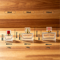 Flacon de parfum en verre transparent rectangulaire de luxe de haute qualité Eric, vide, 30 ml, 50 ml, 100 ml, avec bouchons et vaporisateur.