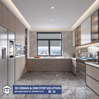 Projet d'appartement Armoire de cuisine Shaker gris Armoires de cuisine modernes et îlot Espagnol Islas Meubles de cuisine en forme de U