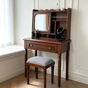 Traditional <b>Solid</b> <b>Wood</b> Makeup Vanity Set With Flip <b>Top</b> Mirror And Stool Mahogany Bedroom Dressing <b>Table</b> Storage Desk - Product Image 4