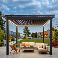 Auvent moderne en PVC Toscana, toit à lamelles en aluminium imperméable, LED, télécommande électrique, protection UV intelligente, balcon