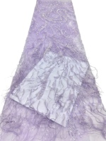 Dentelle à Plumes Broderie Perles et Paillettes Sans Élastique 100% Polyester pour Robes de Soirée Tenues de Fête Traditionnelles - Élégant