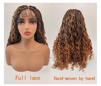 Perruque tressée faite main en dentelle complète de 24 pouces, 400g, avec tresses ombrées à trois brins, boucles ondulées effet eau et raie carrée