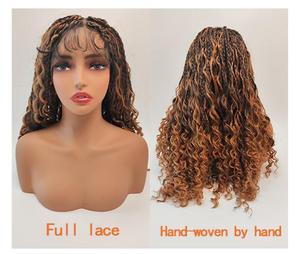 <span class=keywords><strong>Perruque</strong></span> tressée faite main en dentelle complète de 24 pouces, 400g, avec tresses ombrées à trois brins, boucles ondulées effet eau et raie carrée - Product Image 1
