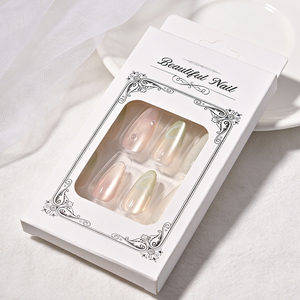 24 faux ongles à presser effet œil de chat dégradé rose-vert avec nœud 3D et perles, faits main, style coréen Y2K pour filles - Product Image 4