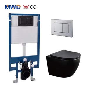 Inodoro de Cerámica Suspendido en la Pared MWD, Sin Borde, Descarga Tornado, Negro, Inodoro de Una Pieza con Cisterna y Marco, WC Montado en la Pared para Baño - Product Image 1