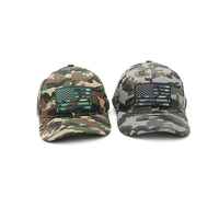 Casquettes de baseball sportives vierges en coton 100% avec logo brodé camouflage, patch tissé et visière incurvée, motif drapeau américain, vente en gros