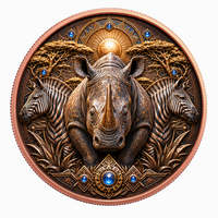 Pièces de monnaie en cuivre à haute relief 5 AVDP oz .999 Cuivre pur Rhinocéros Zèbre Monnaie Faune Sauvage Impression UV Colorée Pièces de monnaie en cuivre