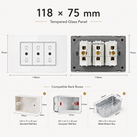 Enchufe de Pared con Panel de Vidrio Templado Estándar Italiano, con USB Tipo C, Carga Rápida de 20W, Tomacorriente Modular para Hogar, Hotel y Oficina