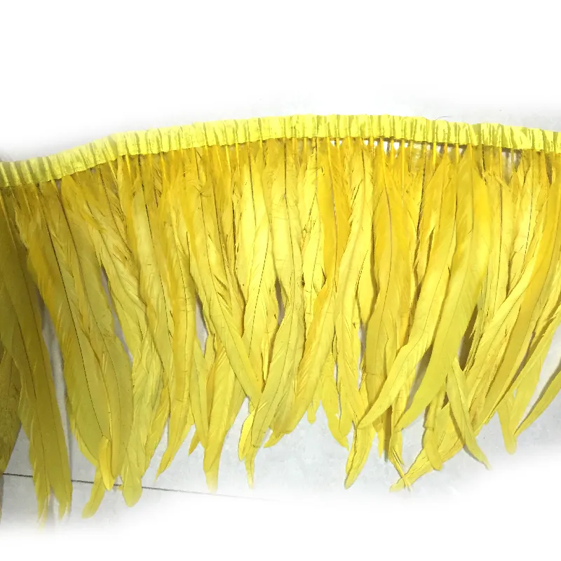 Wholesale Stock Dicelup Bulu Ekor Ayam Potong Rok Kuning Bulu Ayam 30-35 Cm Fabric Pemangkasan Bulu